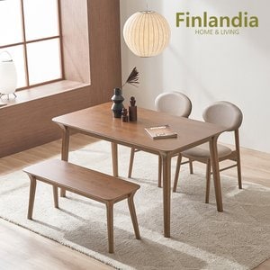 핀란디아 시나몬 원목 4인 식탁세트(의자2+벤치1)