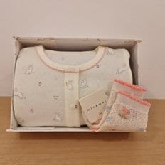 [25S/S출산선물]YE)캐럿루루뱀부우주복&리본플라워루미단말세트(35170-041-06*35114-810-06)