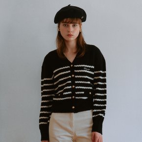 WOOL BLENDED STRIPE CARDIGAN BLACK