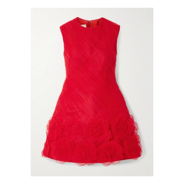 아플리케 장식 셔링 튤 미니 드레스 1647597343585662