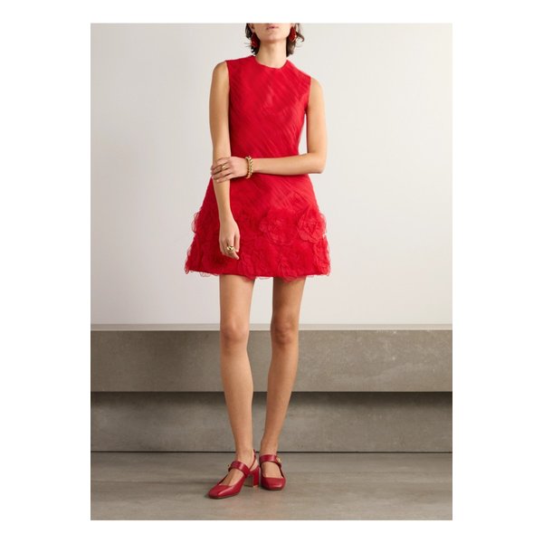 아플리케 장식 셔링 튤 미니 드레스 1647597343585662