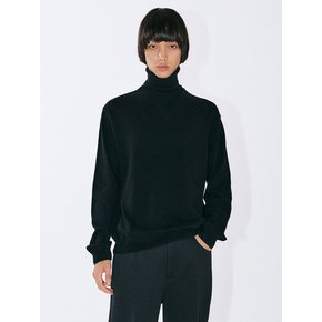 Wool Layered Turtleneck Knit - Black