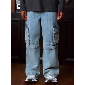 Cargo Wide Denim Pants (WASHED BLUE)