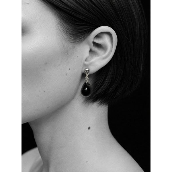 black natural stone drop earring [Silver925]