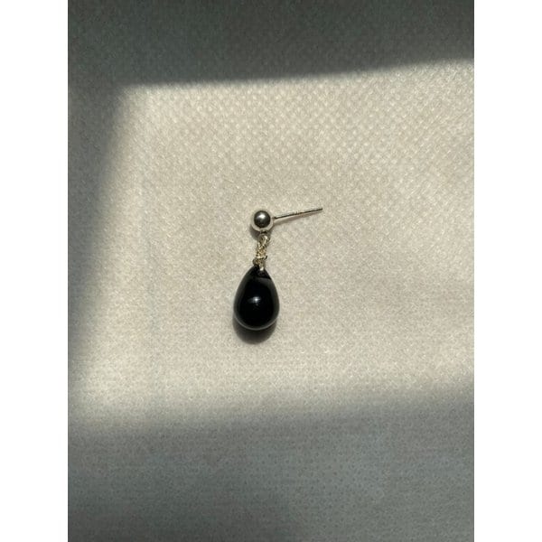 black natural stone drop earring [Silver925]
