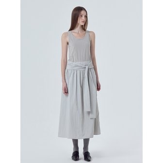 에트몽 Mixed Fabric Knot Dress, Light Grey