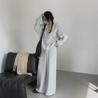 신세계라이브쇼핑 [옷자락] 여자 심플 오버핏 카라넥 니트 와이드 팬츠 세트