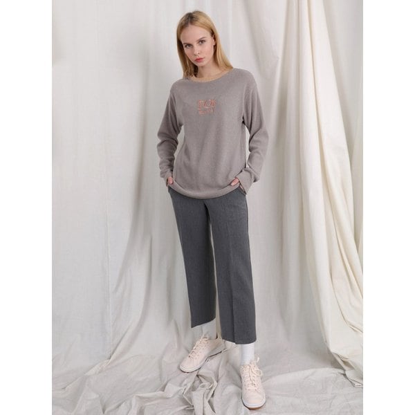 자수 로고 넥 포인트 긴팔티셔츠 그레이