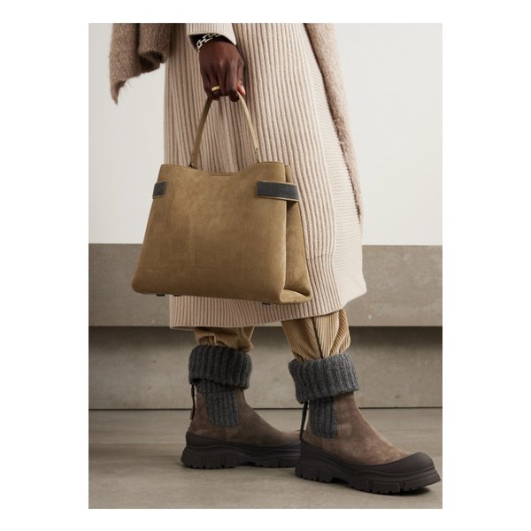 브루넬로쿠치넬리 비즈 장식 스웨이드 숄더백 1647597346157423