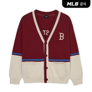 MLB [코리아공식] 바시티 컬러블럭 버튼 가디건 BOS (Wine)