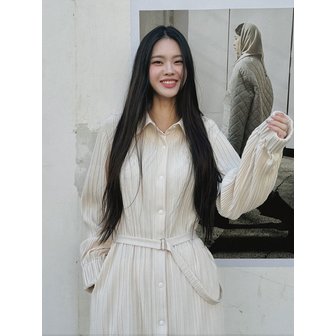 메르메르 (2COLOR) FW Pleats Collar Long Shirt Dress_Black/Ivory