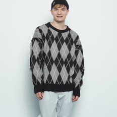 M225 argyle check over knit black