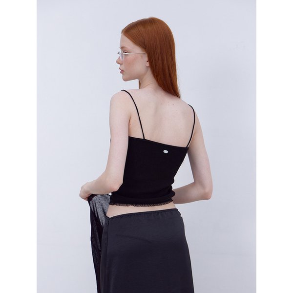 LACE FRILL CARDIGAN & SLEEVELESS SET-BLACK