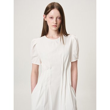 에트몽 Waist Pintuck Dress, White