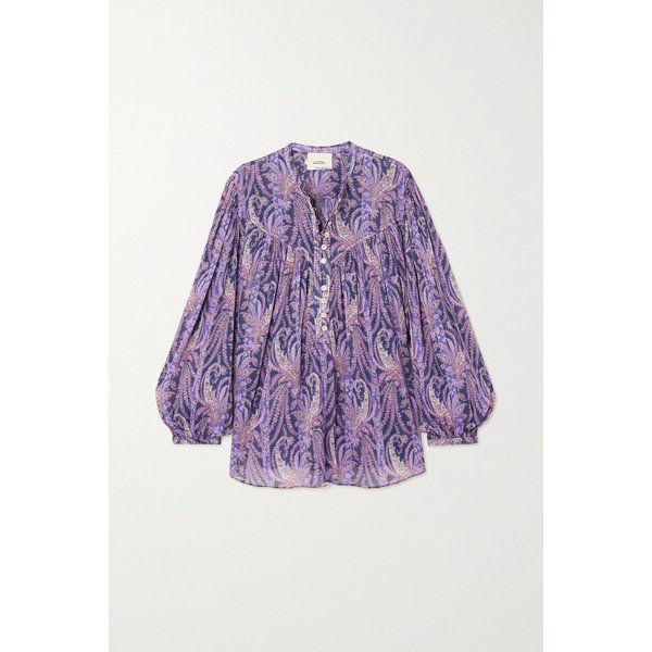 킬레디아 플리츠 페이즐리 프린트 코튼 실크 혼방 블라우스 퍼플 1647597302546342