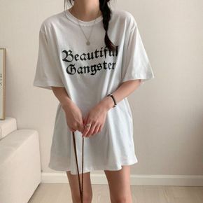 뷰티풀 갱스터 빈티지 영문 프린팅 반팔 티셔츠_P395311421