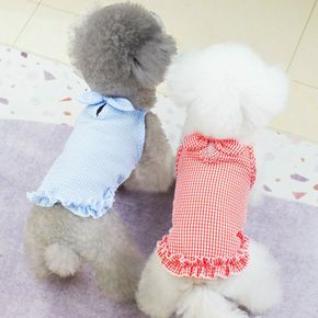 체크 강아지여름옷 시어서커 나시스커트 강아지옷