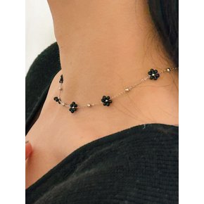 블랙 플라워 라인 넥클리스 Black flower line necklace