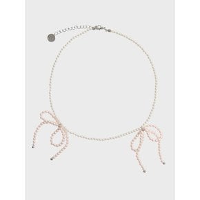 TWIN BOW PEARL CHOKER NECKLACE_BABY PINK