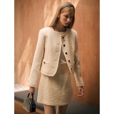 Dylan wool boucle collarless jacket_Ivory