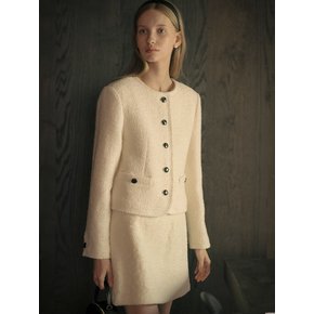 Dylan wool boucle collarless jacket_Ivory