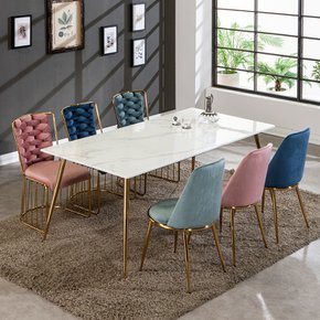 골드 샤인콘 사각 대리석 6인식탁 테이블(의자별도)