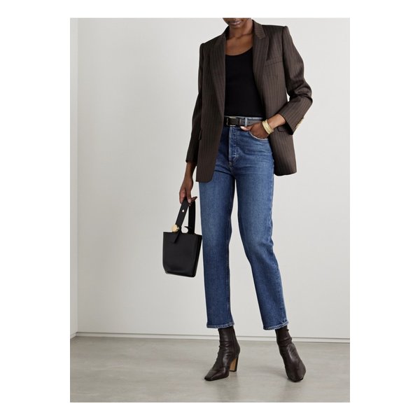 90s 핀치 웨이스트 크롭 하이라이즈 스트레이트 진 다크 데님 1647597352666136