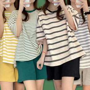 여성 여름 반팔 티 브라 캡 패드 내장 잠옷 세트 [WF95351][35088717]
