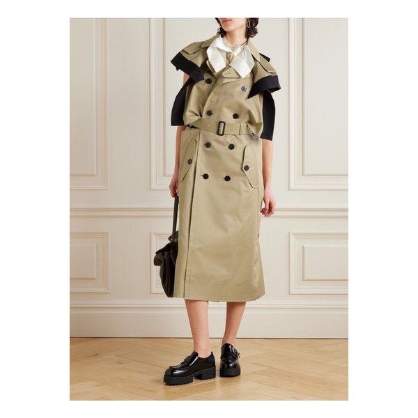 벨트 더블 브레스트 실크 혼방 트리밍 개버딘 미디 드레스 1647597359652527