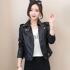  소매 스트랩 밑단 라이더자켓 블랙 여자가죽자켓 여성