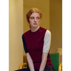 [TA221KT23P] color block cashmere knit-burgundy