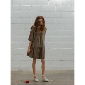 Puff Sleeve Short Dress (Khaki)