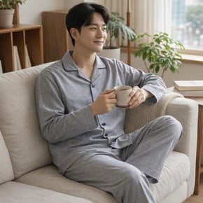 [옷자락] 남자 캐주얼 체형커버 잔체크 카라 긴팔 파자마 홈웨어 세트