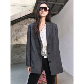 구호 플러스 Back Point Semi Overfit Jacket  Ash Stripe (KE6211M034)