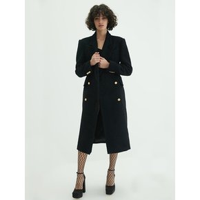 Double Breasted Wool Long Coat- Black