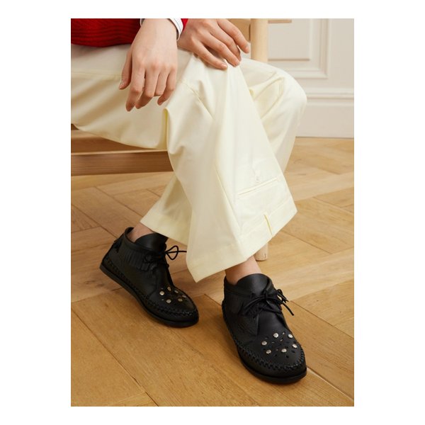 펠사 프린지 장식 가죽 앵클 부츠 블랙 1647597352697765