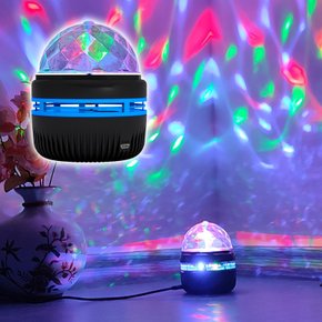 1+1 360도회전 미러볼 USB 노래방 조명 LED 파티 싸이키