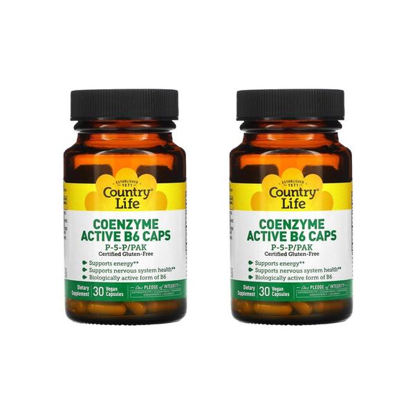[해외직구] 컨트리라이프 코엔자임 액티브 B6 30비건캡슐 2팩 Country Life Coenzyme Active B6 Caps P-5-P/PAK 30 Vegan Capsules