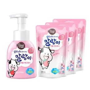 말랑 버블 핸드워시 손세정제 / 딸기우유향 300ml 용기+250ml 리필 3개