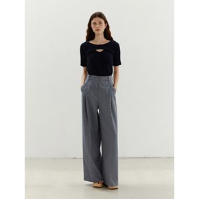 TWR LINEN ONE TUCK WIDE PANTS NAVY