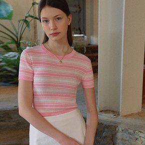 STRIPE LOGO JACQUARD KNIT PINK