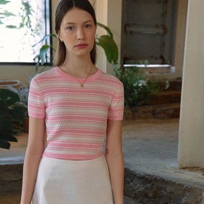 STRIPE LOGO JACQUARD KNIT PINK