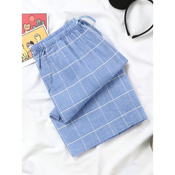 블루 L.체크 5부 순면 남성 잠옷 파자마 바지