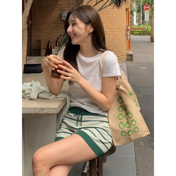 스트라이프 니트 쇼츠 (Green)