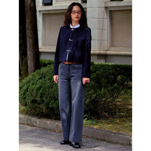 Vintage Washing Semi Wide Denim Pants  Grey (KE4821M542)