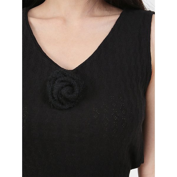 Back Ribbon Sleveless Knit Brooch_black