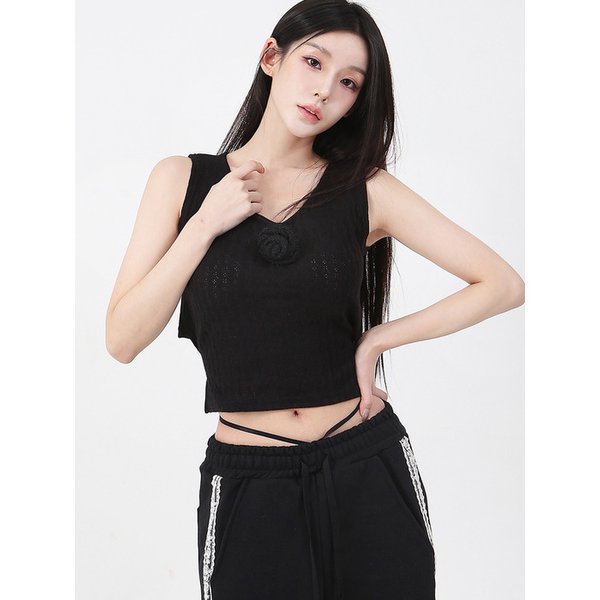 Back Ribbon Sleveless Knit Brooch_black
