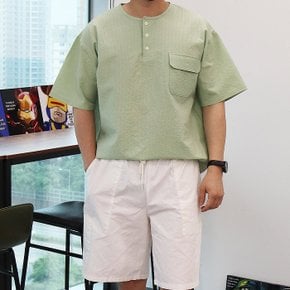 WML 남자 지지미 시어서커 포켓 포인트 헨리넥 반팔티