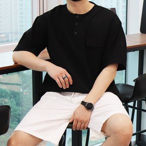 WML 남자 지지미 시어서커 포켓 포인트 헨리넥 반팔티
