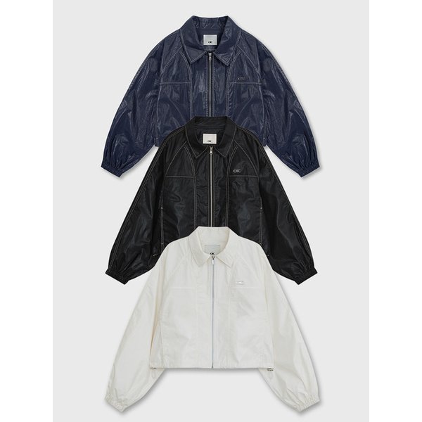 메탈 엠블럼 유광 코팅 크롭 바람막이 (3color)